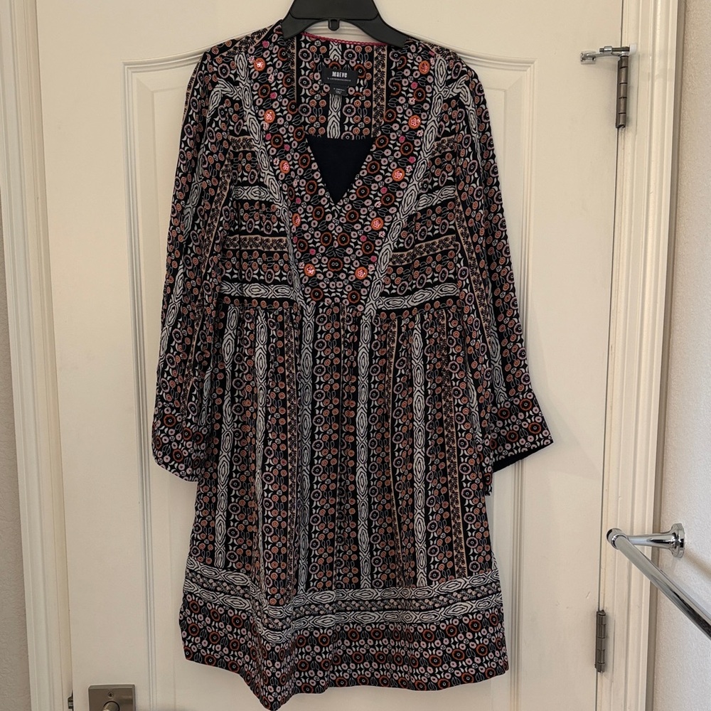 Maeve Black Dress with Rust-Pink Floral Print